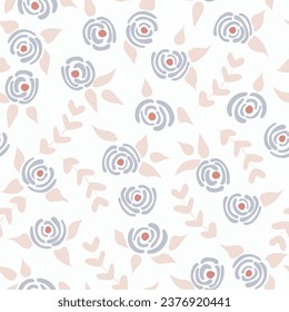 Cute seamless floral roses pattern. Small flowers texture. Botanical white seamless vector texture. Elegant folk template. Liberty design. Nature graphic illustration in doodle style.
