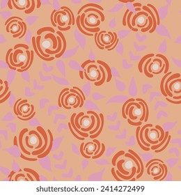 Cute seamless floral roses pattern. Small flowers texture. Cartoon pink seamless vector texture. Elegant folk template. Liberty design. Nature graphic illustration in doodle style.