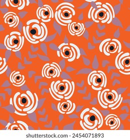 Cute seamless floral roses pattern. Small flowers texture. Spring orange seamless vector texture. Elegant folk template. Liberty design. Nature graphic illustration in doodle style.