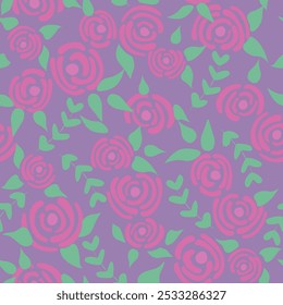 Lindo patrón de rosas florales sin costuras. Pequeña textura de flores. Textura de Vector sin costuras de color púrpura pastel de primavera. Elegante Plantilla popular. Diseño de la libertad. Naturaleza ilustración gráfica en estilo doodle.