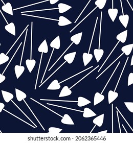 cute seamless floral vector hart leaf and stripe pattern on navy background