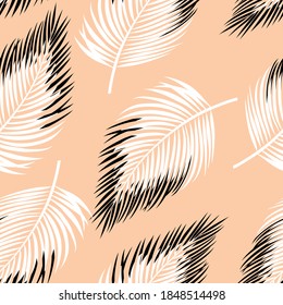 Cute Seamless Floral Vector Leaf Pattern On Orange Background