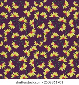 Vector floral inconsútil lindo multicolor patrón de hojas de flores Pequeñas sobre fondo verde