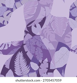 Lindo Vector floral sin fisuras multicolor patrón de hojas retro sobre fondo violeta