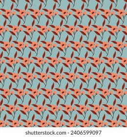 cute seamless floral vector orange small flowers with leaves pattern on green background