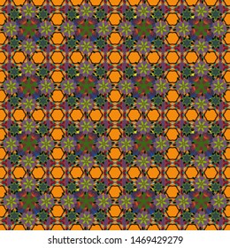 Cute seamless floral vector pattern in the small flower. Seamless pattern in orange, green and purple colors.