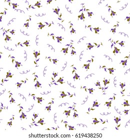 Cute seamless floral vector pattern in the small flower. Seamless pattern in brown and violet colors on a white background.