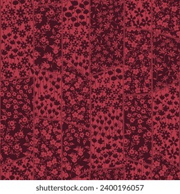 lindo sin costura floral vector rojo flores pequeñas hojas con patrón de bandanna en el fondo