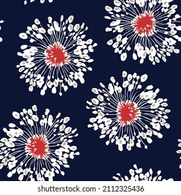 cute seamless floral vector white flowers pattern on navy background