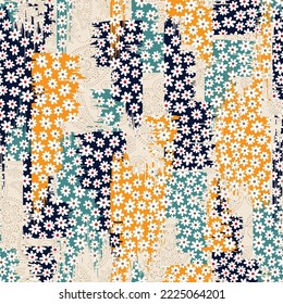 lindo transparente floral vectorial blanco pequeño patrón de flores sobre fondo paisajista multicolor sin fisuras