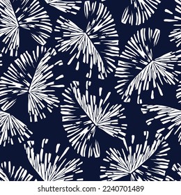 cute seamless floral vector white leaf pattern on navy background