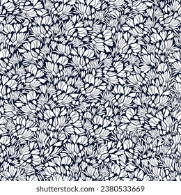 cute seamless floral vector white leaves pattern on navy background