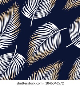 cute seamless floral white leaf pattern on navy background