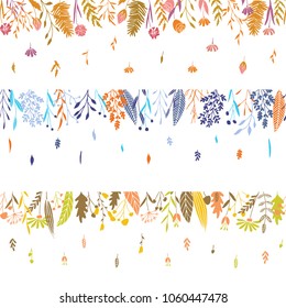 Cute seamless flower borders. Vector hand drawn big flower and plant collection. Elegant botanical winter and fall floral set.
