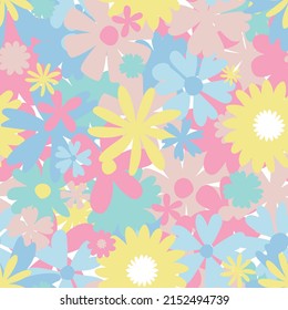 Cute seamless flower pattern. Spring background from simple floral decorative elements. Can be used as pastel print for wallpaper, fabric or textiles, for nursery decoration.