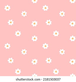 Cute seamless flower pattern. White flower and pink background.