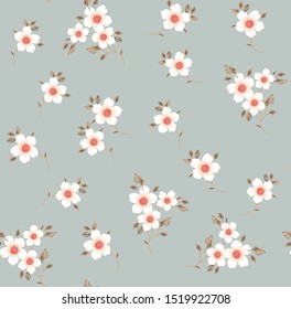 cute seamless flowers pattern on grey background
