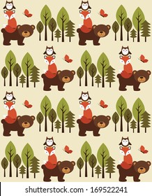 cute seamless forest pattern design. vector illustration