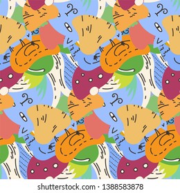 Cute seamless forest pattern with mushrooms. Nice for prints, design, colorings, cards, textile. Vector illustration