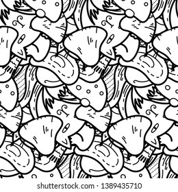 Cute seamless forest pattern with mushrooms. Nice for prints, design, colorings, cards, textile. Vector illustration