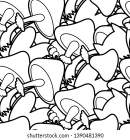 Cute seamless forest pattern with mushrooms. Nice for prints, design, colorings, cards, textile. Vector illustration