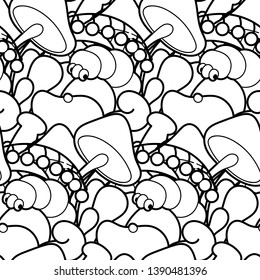 Cute seamless forest pattern with mushrooms. Nice for prints, design, colorings, cards, textile. Vector illustration