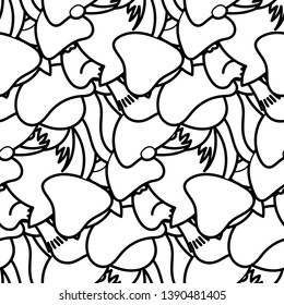 Cute seamless forest pattern with mushrooms. Nice for prints, design, colorings, cards, textile. Vector illustration