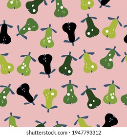 Cute seamless fruit pattern from abstract pears. Vector illustration on pink background 
