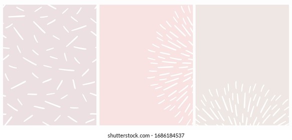 Cute Seamless Geometric Vector Pattern and 2 Layouts. White Free Hand Lines Isolated on a Light Pink and Beige Background. Simple Abstract Vector Prints Ideal for Layout, Cover.