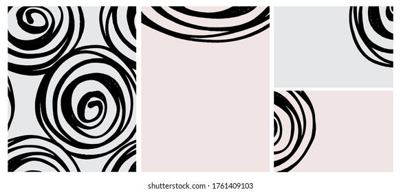 Cute Seamless Geometric Vector Pattern and Layouts. Black Free Hand Lines Isolated on a Light Pink and Gray Background. Simple Abstract Vector Prints Ideal for Layout, Cover.