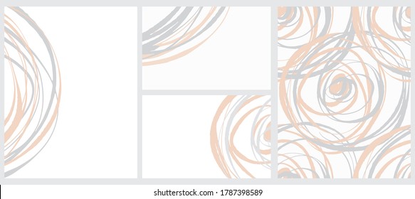 Cute Seamless Geometric Vector Pattern and Layouts. Pale Salmon Pink and Gray Free Hand Lines Isolated on a White Background. Simple Abstract Vector Prints Ideal for Layout, Cover.