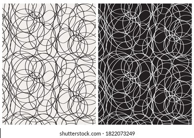 Cute Seamless Geometric Vector Pattern. Irregular Free Hand Lines Isolated on a Light Gray and Black Background. Simple Abstract Vector Prints Ideal for Textile, Fabric, Wrapping Paper.