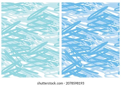 Cute Seamless Geometric Vector Patterns. Blue and Mint Blue Scribbles Isolated on a White Background. Simple Abstract Vector Prints Ideal for Fabric, Textile.