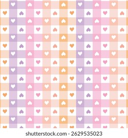 Cute seamless gingham with pastel hearts