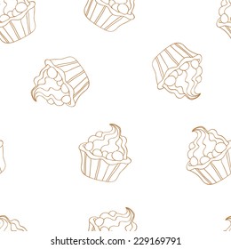 Cute seamless graphic pattern with sweet cupcakes