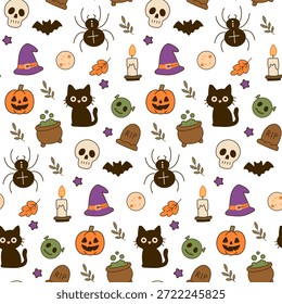 Cute seamless halloween pattern. Perfect halloween pattern for wrapping, pyjamas and bedding.