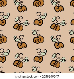 Patrón de calabaza de Halloween impecable, estilo de doodle de dibujos animados. Ilustración vectorial.