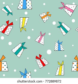 cute seamless hand drawing style pattern of scattering gift vector design