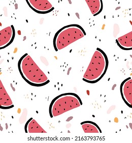 cute Seamless hand drawn fruit pattern with watermelon minimal design colorful , summer fruit,vacation , flat sign , vector wallpaper texture and illustration