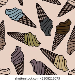 cute seamless hand drawn ice cream pattern. ice cream for summer prints, posters, wrapping paper, backgrounds, wallpaper, scrapbooking, textile, kids fashion, stationary.