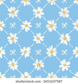 Cute seamless hand-drawn daisy pattern. Background for fashion textiles, graphics, backgrounds and crafts.