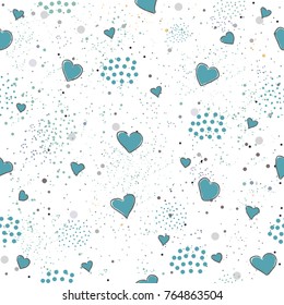 Cute Seamless Heart Pattern on dotted Background. Lovely Hand Drawn Design. Vector Illustration