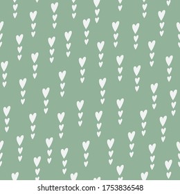 Cute Seamless Heart pattern in sage green background. Repeat pattern tile for fabric, wrapping paper, creative cards.