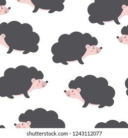 Cute Seamless Hedgehog pattern. Cartoon baby Porcupine isolated on white background. Lovely childish backdrop for fabric, textile, nursery wallpaper. Vector Illustration