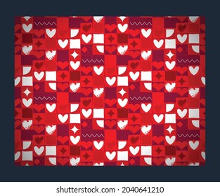 Cute seamless hipster hearts background pattern. Great for Valentine's Day, greeting card, wedding, engagement, anniversary, scrapbook, gift wrapping paper, surface textures, textiles.Vector Illustrat