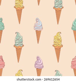 Cute seamless ice cream pattern. Vector seamless background