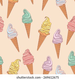 Cute seamless ice cream pattern. Vector seamless background