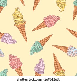 Cute seamless ice cream pattern. Vector seamless background