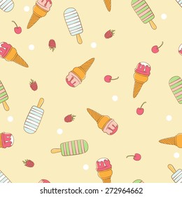 Cute seamless ice cream pattern. Vector seamless background