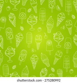 Cute seamless ice cream pattern. Vector seamless background